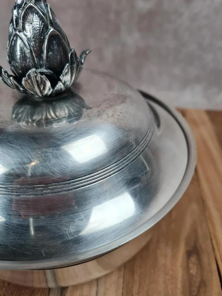 Bonbonnière antiga em metal prateado Gelb - Motivo alcachofra Art déco – photo 4